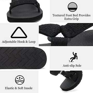 Women's Original Sandals Sport Sandals with Yoga Mat Insole Hiking Sandals Light-Weight Shoes U619SLX022-Black-42