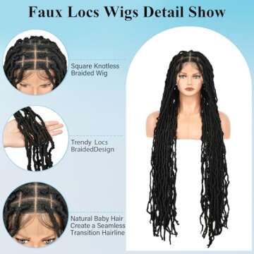 Olymei Faux Locs Wig Square Knotless Braided Wigs for Women Braided Locs Wig Braided Lace Wig with B...