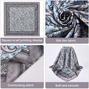 Syhood 4 Pieces 35 Inch Satin Head Scarves, Large Square Silk Feeling Satin Head Scarf Boho Hair Bandanas for Women (Classic Pattern)