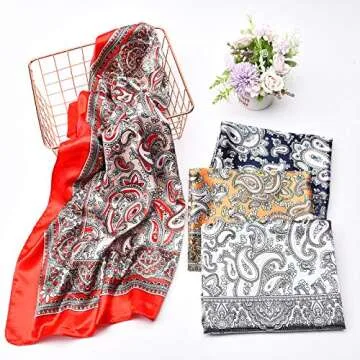 Syhood 4 Pieces 35 Inch Satin Head Scarves, Large Square Silk Feeling Satin Head Scarf Boho Hair Bandanas for Women (Classic Pattern)