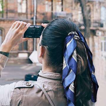 Syhood 4 Pieces 35 Inch Satin Head Scarves, Large Square Silk Feeling Satin Head Scarf Boho Hair Bandanas for Women (Classic Pattern)