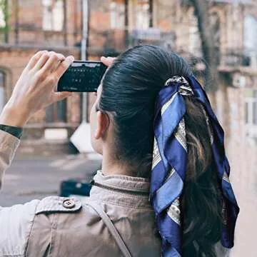 Syhood 4 Pieces 35 Inch Satin Head Scarves, Large Square Silk Feeling Satin Head Scarf Boho Hair Bandanas for Women (Classic Pattern)