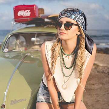 Syhood 4 Pieces 35 Inch Satin Head Scarves, Large Square Silk Feeling Satin Head Scarf Boho Hair Bandanas for Women (Classic Pattern)