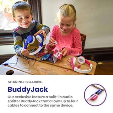 BuddyPhones Explore Non Foldable - Kids Volume Limiting Headphones - Built-In Audio Sharing Cable and In-Line Mic - Compatible with Fire, iPad, iPhone and Android Devices- Green