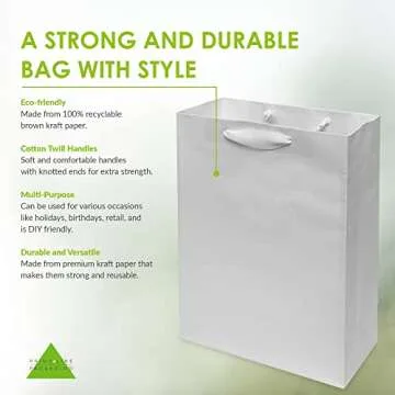 Prime Line Packaging 50 Pack White Gift Bags - Elegant Kraft Totes