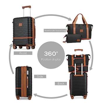 Joyway Luggage Set 3 Piece Suitcase Sets with Spinner Wheel,Hardside Expandable Travel Laggage with TSA Lock (Black