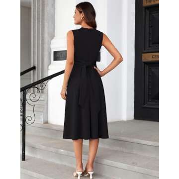 GRACE KARIN Women 2025 Summer Work Dress Sleeveless Tie Waist Elegant Party Cocktail A Line Flowy Midi Dresses with Pockets