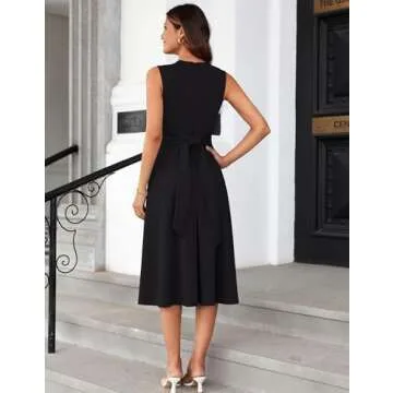 GRACE KARIN Women 2025 Summer Work Dress Sleeveless Tie Waist Elegant Party Cocktail A Line Flowy Midi Dresses with Pockets