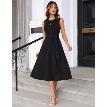 GRACE KARIN Women 2025 Summer Work Dress Sleeveless Tie Waist Elegant Party Cocktail A Line Flowy Midi Dresses with Pockets