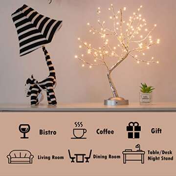 Lostars Tabletop Bonsai Tree Light,90L LED Tree Lamp 6 Hrs Timer,USB & Battery Operated,Adjustable B...