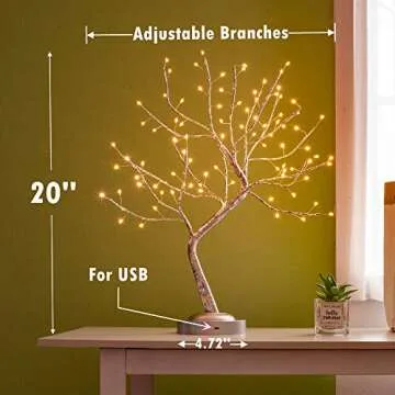 Lostars Tabletop Bonsai Tree Light,90L LED Tree Lamp 6 Hrs Timer,USB & Battery Operated,Adjustable Branches for Bedroom Home Decoration Wedding Christmas Holiday Party (Warm White),Larger LED