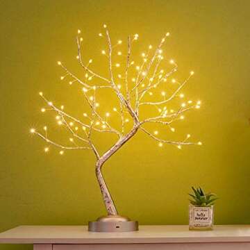 Lostars Tabletop Bonsai Tree Light,90L LED Tree Lamp 6 Hrs Timer,USB & Battery Operated,Adjustable Branches for Bedroom Home Decoration Wedding Christmas Holiday Party (Warm White),Larger LED