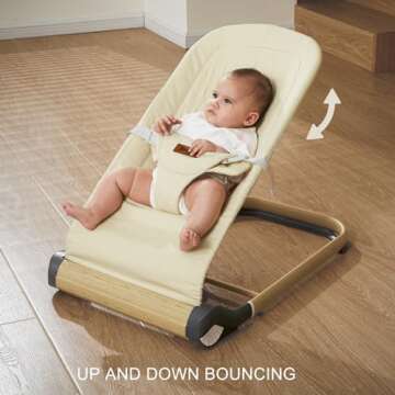 Jimglo Baby Bouncer, Foldable Infant Bouncer for Babies, Portable Baby Bouncer Seat with Adjustable Height(Cotton, Beige)
