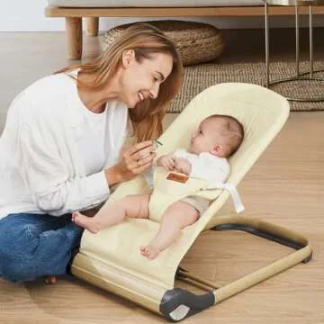 Jimglo Baby Bouncer, Foldable Infant Bouncer for Babies, Portable Baby Bouncer Seat with Adjustable Height(Cotton, Beige)