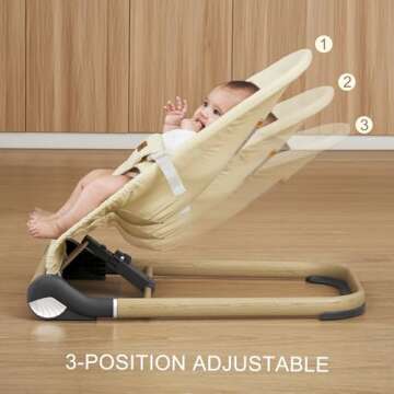 Jimglo Baby Bouncer, Foldable Infant Bouncer for Babies, Portable Baby Bouncer Seat with Adjustable Height(Cotton, Beige)