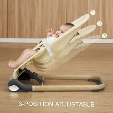 Jimglo Baby Bouncer, Foldable Infant Bouncer for Babies, Portable Baby Bouncer Seat with Adjustable Height(Cotton, Beige)