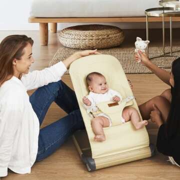Jimglo Baby Bouncer, Foldable Infant Bouncer for Babies, Portable Baby Bouncer Seat with Adjustable Height(Cotton, Beige)