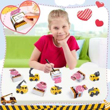 Valentines Day Gifts for Kids, 24 Pack Trucks Valentines Cards with Construction Vehicles Toys Car for Kids Valentine's Classroom Exchange Prizes, Toddlers Girls Boys School Party Favors Gifts