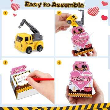 Valentines Day Gifts for Kids, 24 Pack Trucks Valentines Cards with Construction Vehicles Toys Car for Kids Valentine's Classroom Exchange Prizes, Toddlers Girls Boys School Party Favors Gifts