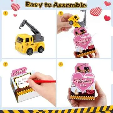 Valentines Day Gifts for Kids, 24 Pack Trucks Valentines Cards with Construction Vehicles Toys Car for Kids Valentine's Classroom Exchange Prizes, Toddlers Girls Boys School Party Favors Gifts