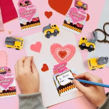 Valentines Day Gifts for Kids, 24 Pack Trucks Valentines Cards with Construction Vehicles Toys Car for Kids Valentine's Classroom Exchange Prizes, Toddlers Girls Boys School Party Favors Gifts