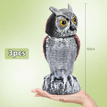 3PCS Bird Owl to Frighten Birds,Fake Owl Statue Decoy,Plastic Owl Scarecrow with Rotating Head for Garden Yard Outdoor