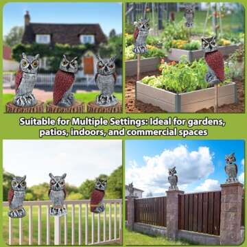 3PCS Bird Owl to Frighten Birds,Fake Owl Statue Decoy,Plastic Owl Scarecrow with Rotating Head for Garden Yard Outdoor