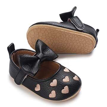 LAFEGEN Baby Girls Mary Jane Flats with Bownot Non Slip Soft Sole PU Leather Newborn Infant Toddler First Walker Cirb Dress Shoes(12-18 Months Toddler 21 Black)