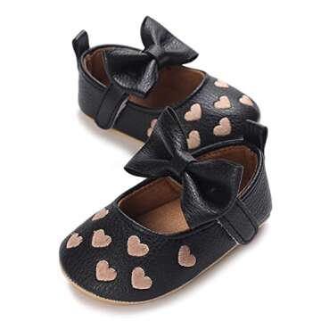LAFEGEN Baby Girls Mary Jane Flats with Bownot Non Slip Soft Sole PU Leather Newborn Infant Toddler First Walker Cirb Dress Shoes(12-18 Months Toddler 21 Black)