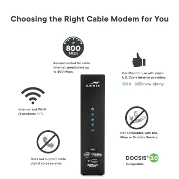 ARRIS SURFboard - SBG7600AC2 - Renewed - DOCSIS 3.0 Cable Modem & AC2350 Wi-Fi Router, Approved for Comcast Xfinity, Cox, Charter Spectrum & More, (4) 1 Gbps Ports, 800 Mbps Max Speeds - Renewed
