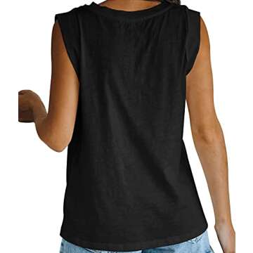 Women's Summer Sleeveless Tank Top Loose Fit Casual Crew Neck T Shirts Basic Tee Tops Black