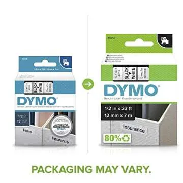 DYMO D1 Labels, 1/2-Inch x 23-Foot Roll, Black Print on White, Self-Adhesive, For LabelManager Label Makers