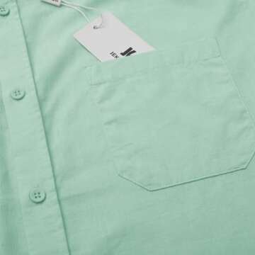 JEKAOYI Button Down Short Sleeve Linen Shirts for Men Summer Casual Cotton Spread Collar Beach Shirts (Green, Medium)