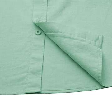 JEKAOYI Button Down Short Sleeve Linen Shirts for Men Summer Casual Cotton Spread Collar Beach Shirts (Green, Medium)