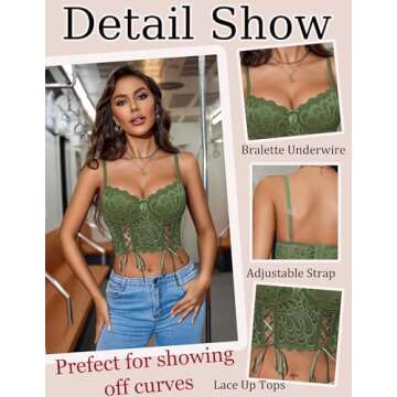 Avidlove Womens Lace Bralette Underwire Corset Tops for Y2K Fashion