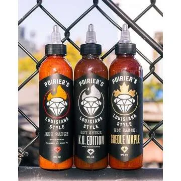 Dustin Poirier's Louisiana Style Hot Sauce Trio by Heartbeat, Fiery Trifecta Made with Natural Ingredients: The Original Louisiana Style, Smoky Sweet Creole Maple and Spicer K.O. Edition, 5 fl oz Bottles (3-Pack)
