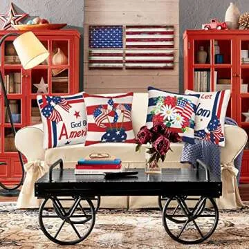 Labor Day Pillow Covers 18x18 Set of 4, Patriotic America Flag Veterans Day Decorations Throw Pillowcase for Home Decor Couch Cushion Case Cover
