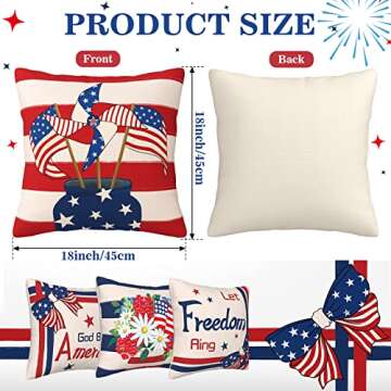 Labor Day Pillow Covers 18x18 Set of 4, Patriotic America Flag Veterans Day Decorations Throw Pillowcase for Home Decor Couch Cushion Case Cover