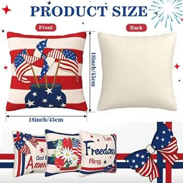 Labor Day Pillow Covers 18x18 Set of 4, Patriotic America Flag Veterans Day Decorations Throw Pillowcase for Home Decor Couch Cushion Case Cover