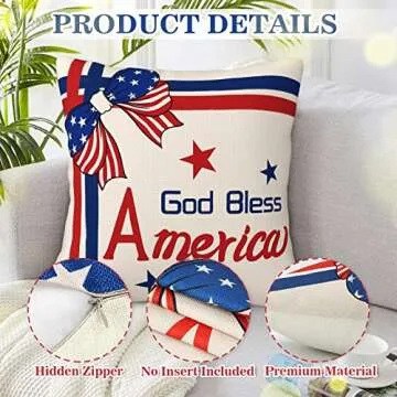 Labor Day Pillow Covers 18x18 Set of 4, Patriotic America Flag Veterans Day Decorations Throw Pillowcase for Home Decor Couch Cushion Case Cover