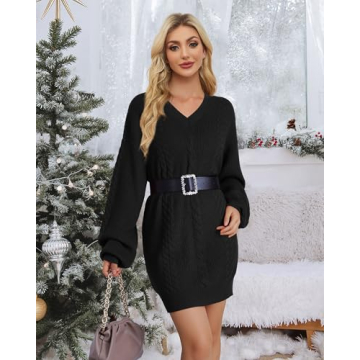 VAFOLY Women’s Trendy Casual V Neck Knit Dress for 2024