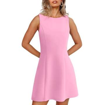 WIHOLL Women's A Line Mini Dress Boat Neck Little Short Going Out Date Night Wedding Guest Elegant College Prom Cocktail Dresses 2025 Light Pink L