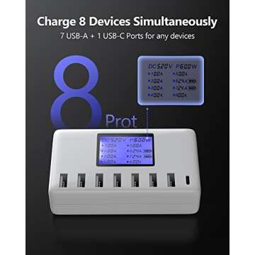 USB Charging Station, Ziwodiv 8-Ports USB Charger Station, 60W/12A Multi Port USB C Hub Charger with...