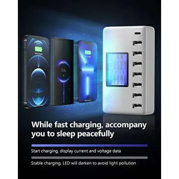 USB Charging Station, Ziwodiv 8-Ports USB Charger Station, 60W/12A Multi Port USB C Hub Charger with LCD Display for Multiple Devices, Compact Desktop Charging for iPhone iPad Samsung Android Tablet