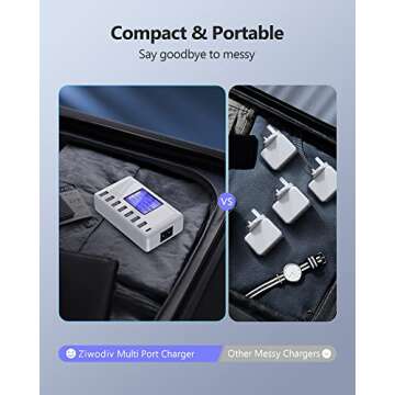 USB Charging Station, Ziwodiv 8-Ports USB Charger Station, 60W/12A Multi Port USB C Hub Charger with LCD Display for Multiple Devices, Compact Desktop Charging for iPhone iPad Samsung Android Tablet