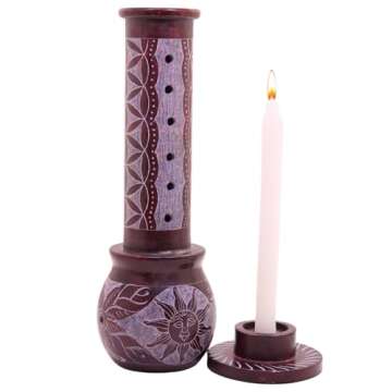 KC KULLICRAFT Marble Handmade Soapstone Red Incense Stick Holder | Candle Burner | Tea Light Holder ...