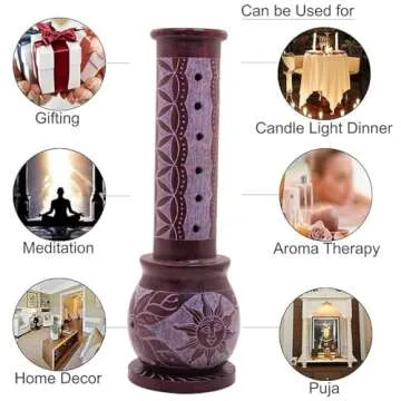 KC KULLICRAFT Marble Handmade Soapstone Red Incense Stick Holder | Candle Burner | Tea Light Holder - Round Jaali Carving for Gifting. Decorative Home and Office Decor - (2.5 x 2.5 x 10 Inches)
