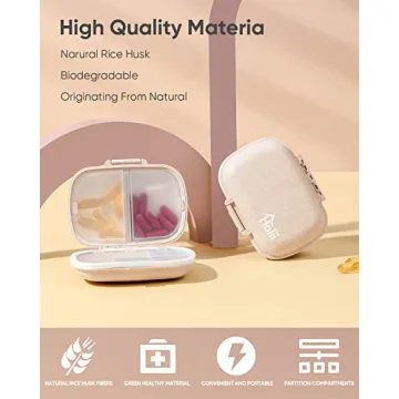 Holii Travel Pill Organizer, 8 Compartments Portable Pill Case, Daily Pill Box to Hold Vitamins, Small Pill Container for Pocket Purse Medicine Organizer（Khaki）