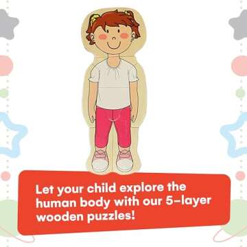 Kidzlane African American Boy Wooden My Body Puzzle for Toddlers and Kids - 29 Piece Girls Anatomy Puzzle Kid Play Set - Layered Wooden Anatomy Puzzle - Preschool Game, Montessori Skeleton Toy