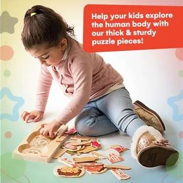 Kidzlane African American Boy Wooden My Body Puzzle for Toddlers and Kids - 29 Piece Girls Anatomy Puzzle Kid Play Set - Layered Wooden Anatomy Puzzle - Preschool Game, Montessori Skeleton Toy